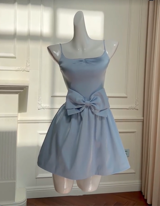 Girlhomeshops -Light blue simple sweet short satin homecoming dress birthday party dress Prom dress gh5106