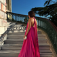 Robe de soirée longue en satin rose/vert à col en V, élégante, robe de soirée, robe d'invité de mariage, robe de maternité gh3056 gh3056