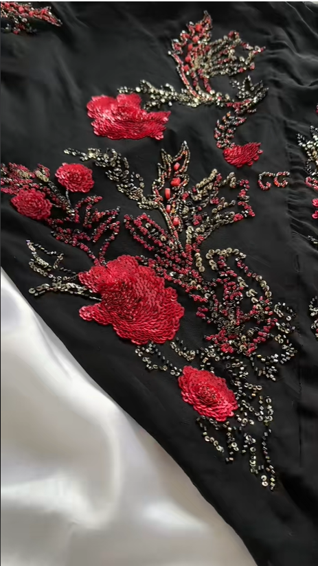 Girlhomeshops-Black exquisite rose flower beaded long Chiffon prom dresses evening dress gh5136