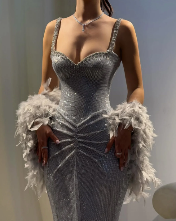 Girlhomeshops-Silver beaded long prom dresses evening dress party dress fashion gh5155