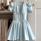 Girlhomeshops-Blue Sweet Fashion V-Neck Short Satin Homecoming Dress Birthday Party Dress gh5249