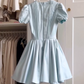 Girlhomeshops-Blue Sweet Fashion V-Neck Short Satin Homecoming Dress Birthday Party Dress gh5249