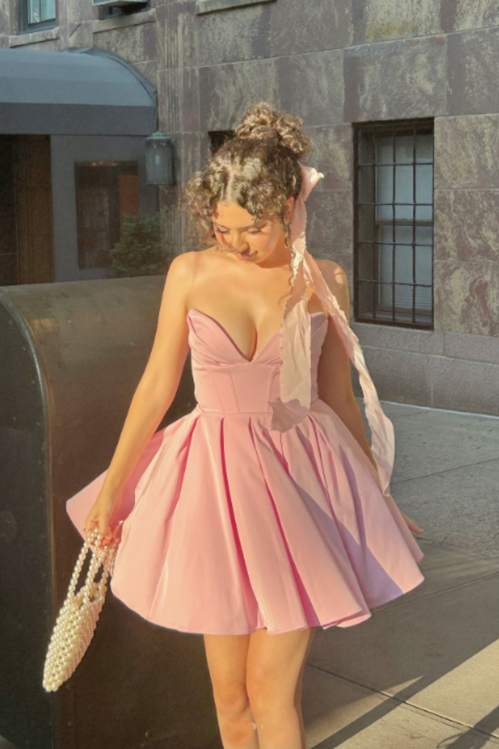 Girlhomeshops-Pink Fashion Sweet Short Satin Homecoming Dress Birthday Dress gh5271