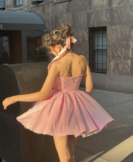 Girlhomeshops-Pink Fashion Sweet Short Satin Homecoming Dress Birthday Dress gh5271