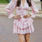 Girlhomeshops-Pink floral long sleeves fashion sweet short chiffon backless homecoming dress birthday dress gh5272