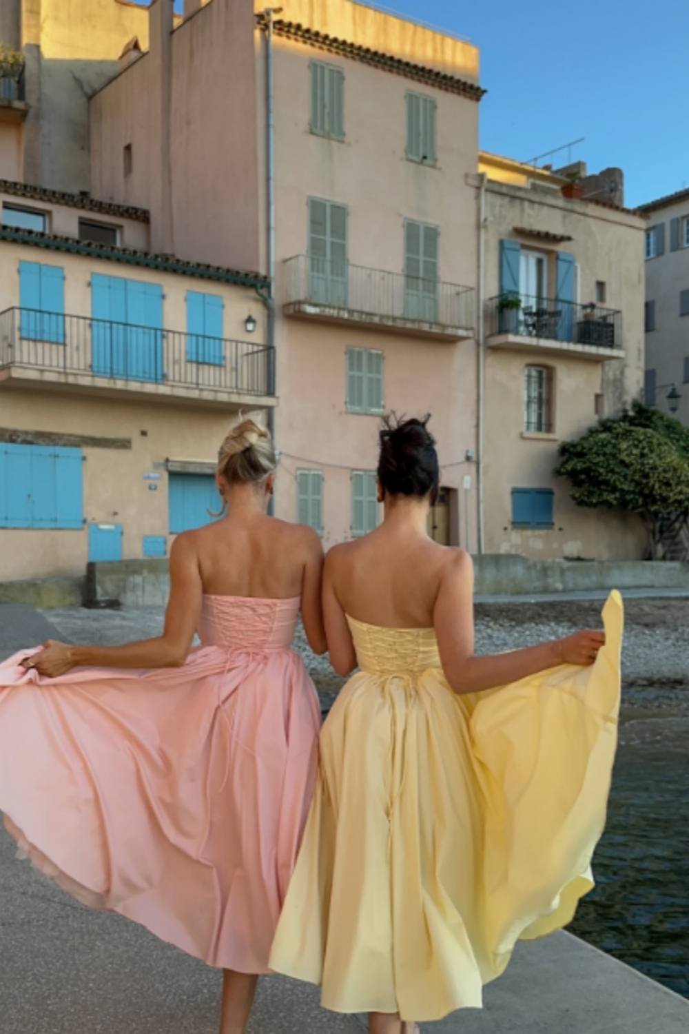 Girlhomeshops-Yellow pink basic simple sweetheart neckline A-line short satin short tea length homecoming dress birthday dress gh5290