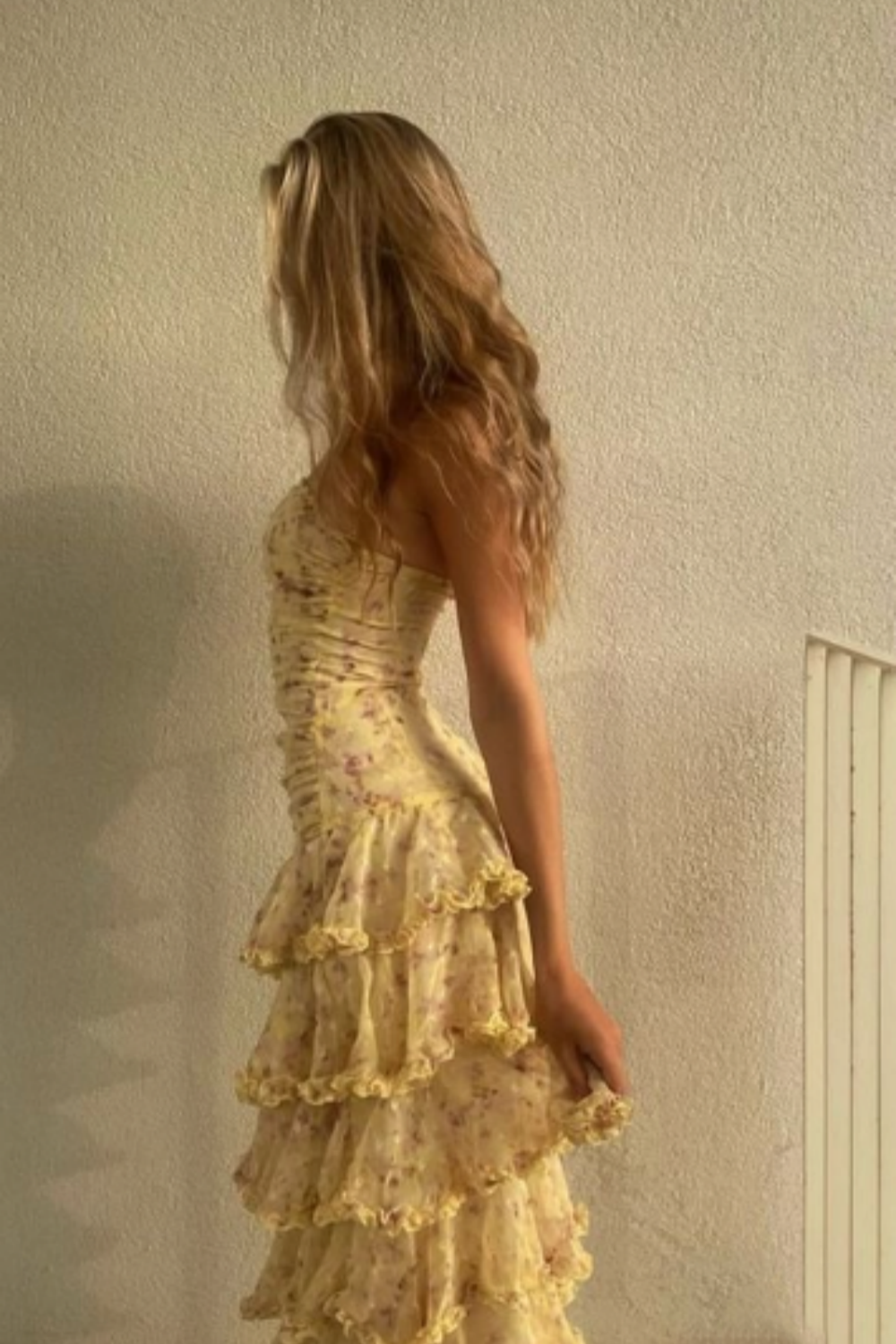 (Dress fabrics are out of stock, only other floral fabrics can be made)Girlhomeshops-Yellow floral long chiffon party dress wedding guest dress gh5202