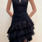 Girlhomeshops--Black Lace Midi Chiffon Homecoming Dress gh5529