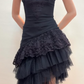 Girlhomeshops--Black Lace Midi Chiffon Homecoming Dress gh5529