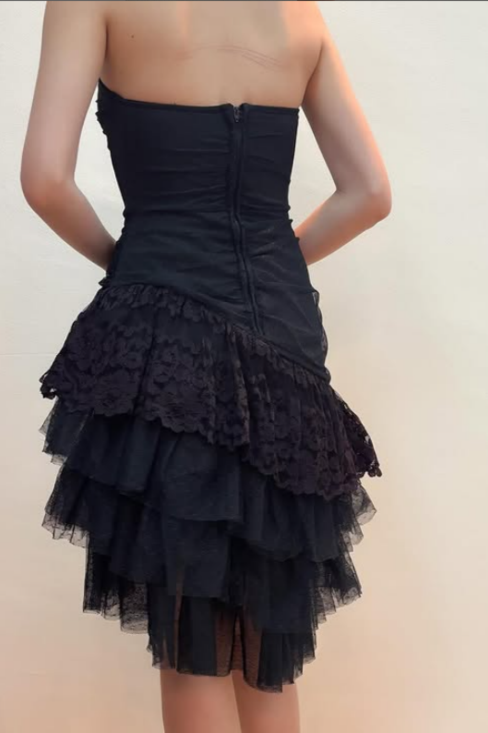 Girlhomeshops--Black Lace Midi Chiffon Homecoming Dress gh5529