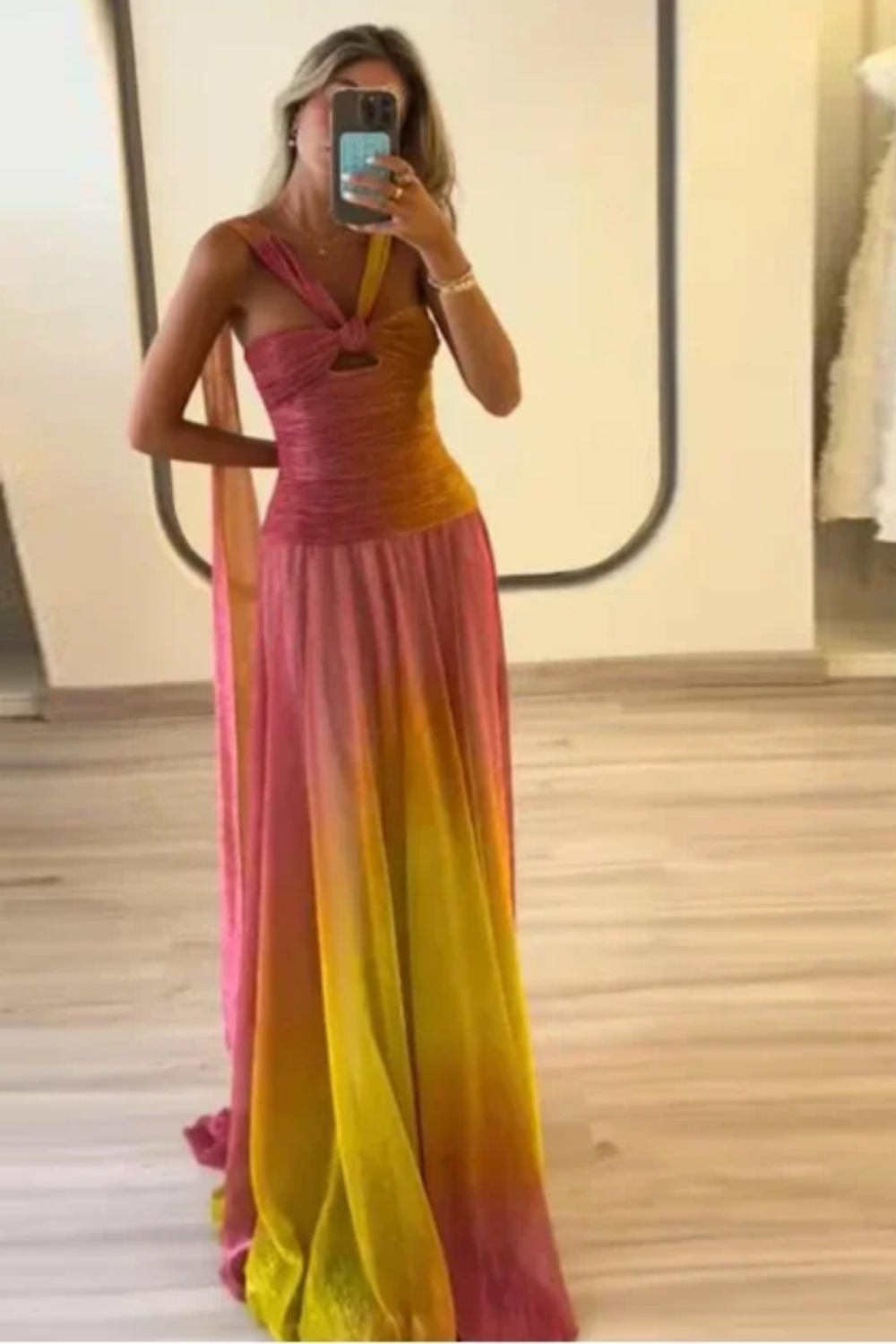 girlhomeshops--Pink Yellow Vogue Gradient Long Chiffon Prom Dress Wedding Guest Party Dress gh5569