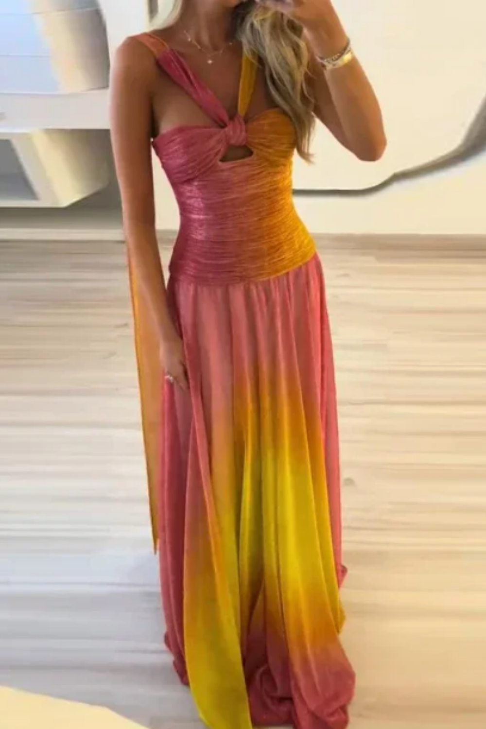 girlhomeshops--Pink Yellow Vogue Gradient Long Chiffon Prom Dress Wedding Guest Party Dress gh5569