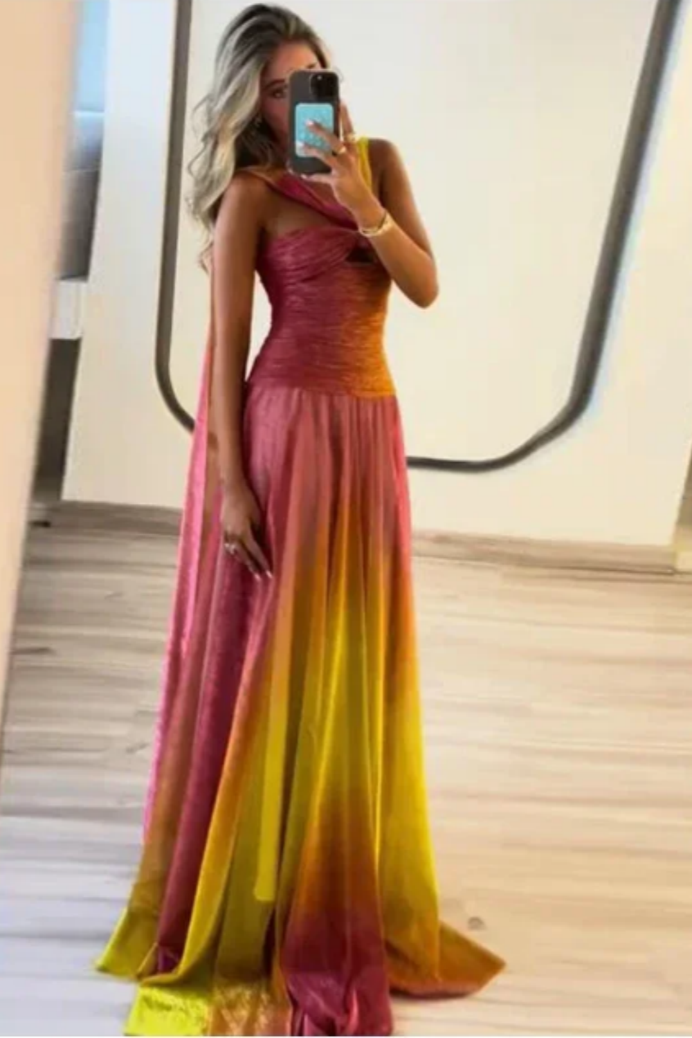 girlhomeshops--Pink Yellow Vogue Gradient Long Chiffon Prom Dress Wedding Guest Party Dress gh5569