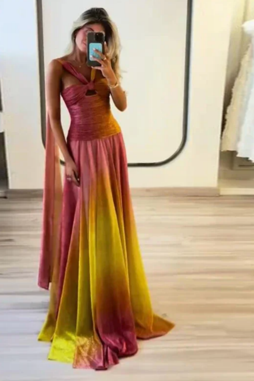 girlhomeshops--Pink Yellow Vogue Gradient Long Chiffon Prom Dress Wedding Guest Party Dress gh5569