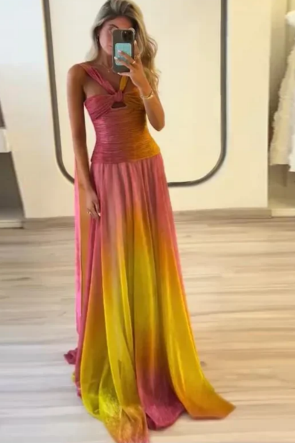 girlhomeshops--Pink Yellow Vogue Gradient Long Chiffon Prom Dress Wedding Guest Party Dress gh5569
