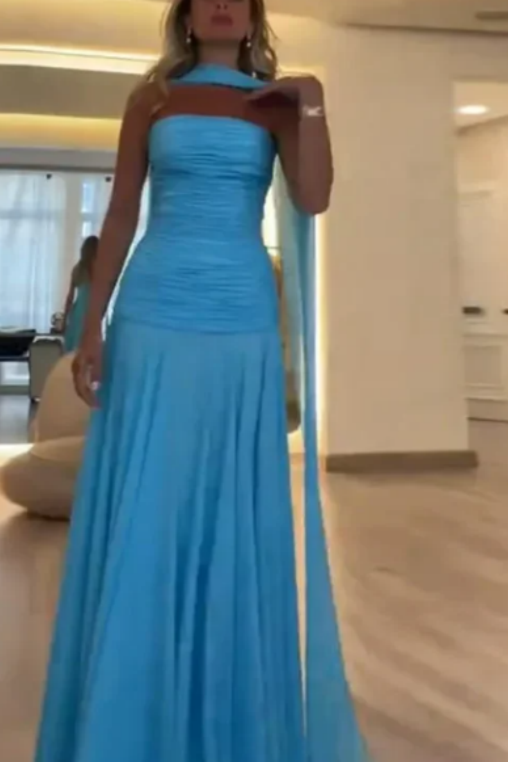 girlhomeshops--Blue Simple Vogue Long Chiffon Prom Dress Wedding Guest Party Dress gh5570