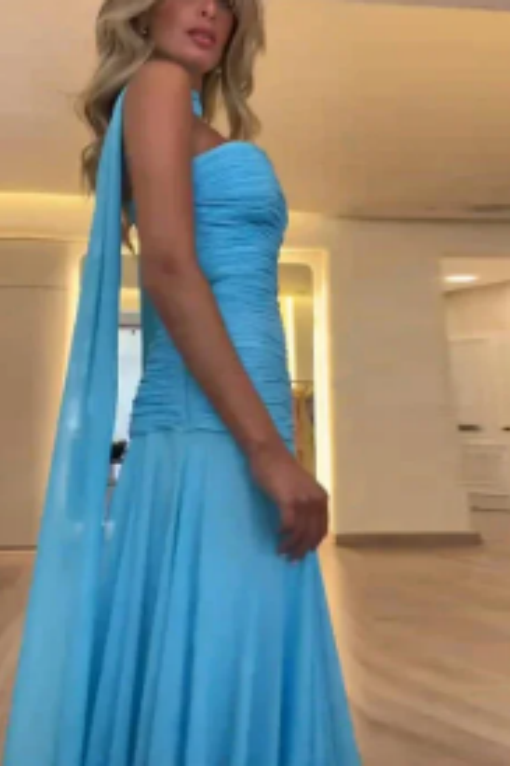 girlhomeshops--Blue Simple Vogue Long Chiffon Prom Dress Wedding Guest Party Dress gh5570