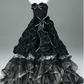Girlhomeshops - Superbe robe de mariée rétro noire style victorien, longue, à volants, en tulle multicouche, longueur au sol, gh5662