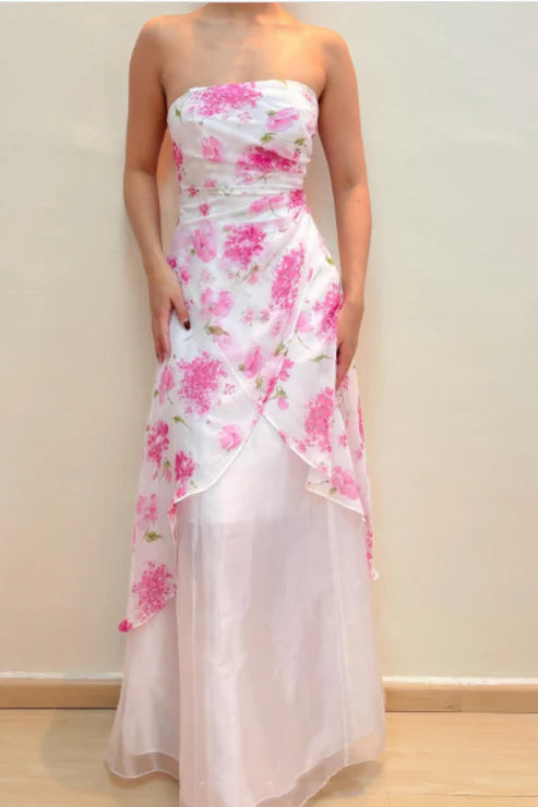 Girlhomeshops - Robe de bal longue en mousseline de soie rose à fleurs exquises, robe de soirée, robe de fée gh5680