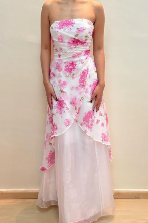 Girlhomeshops - Robe de bal longue en mousseline de soie rose à fleurs exquises, robe de soirée, robe de fée gh5680