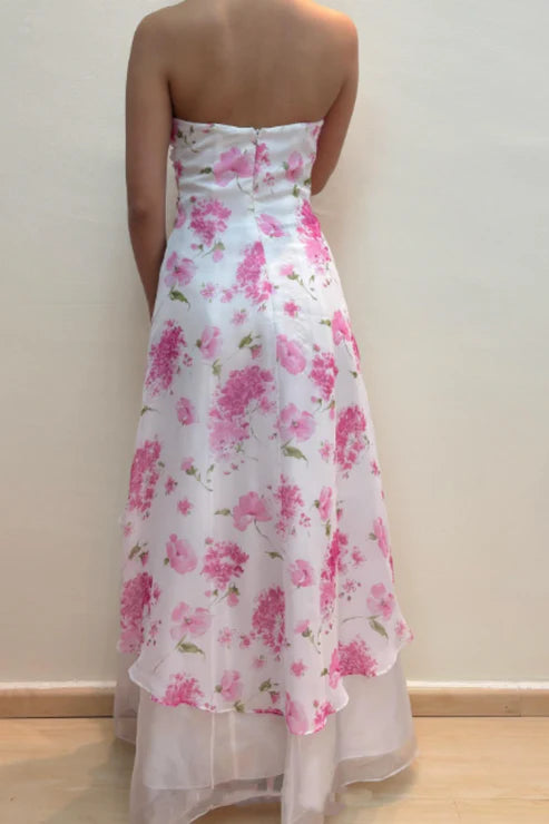 Girlhomeshops - Robe de bal longue en mousseline de soie rose à fleurs exquises, robe de soirée, robe de fée gh5680