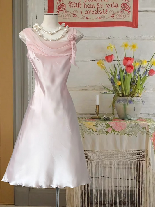 girlhomeshops--Pink Chiffon Vintage Simple Homecoming Dress gh5700