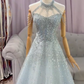 Light blue elegant gorgeous exquisite beaded long Tulle shining ball gown evening dress wedding dress gh4353