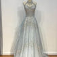 Light blue elegant gorgeous exquisite beaded long Tulle shining ball gown evening dress wedding dress gh4353