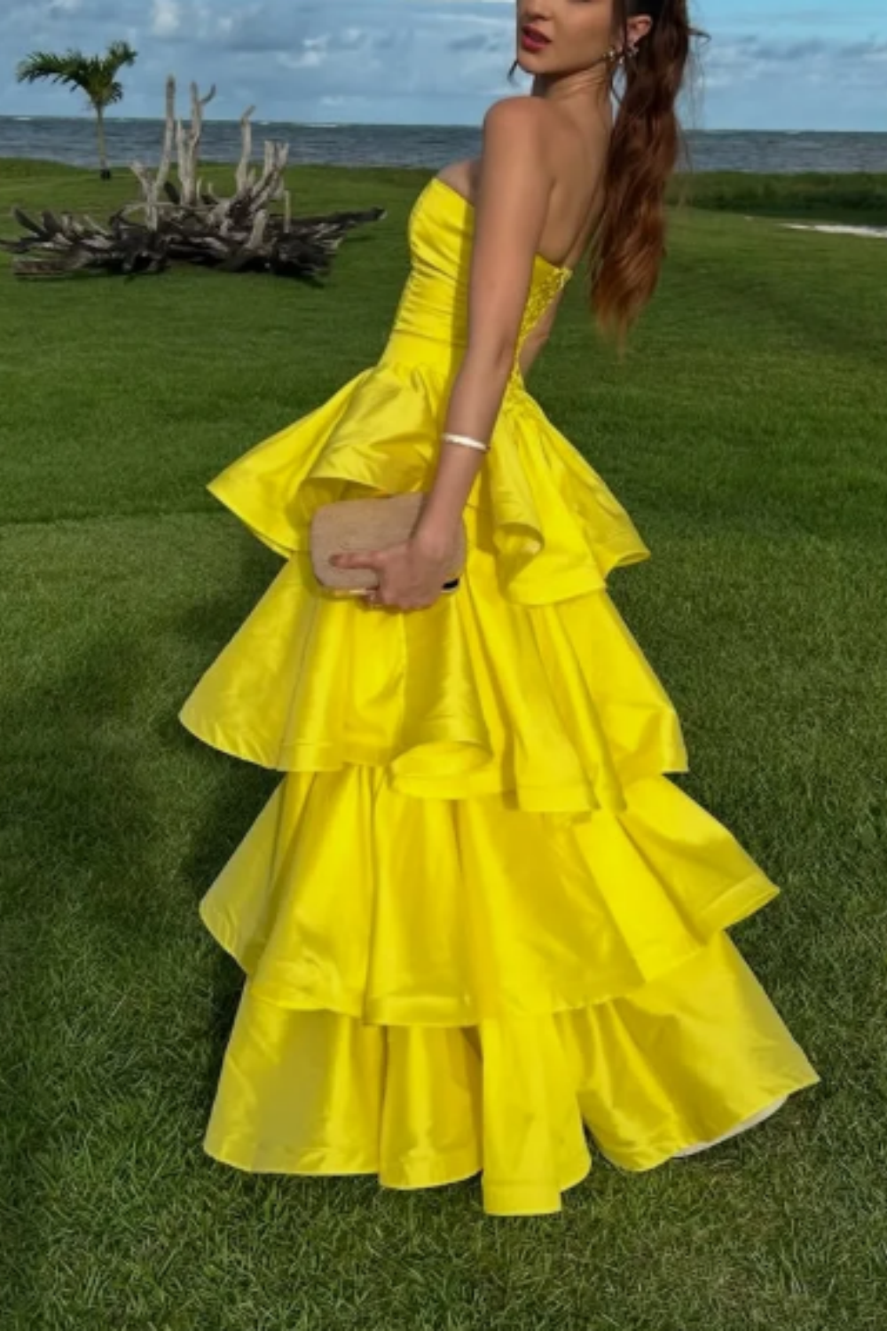 girlhomeshops - Robe de bal longue jaune élégante et simple à superpositions gh5783