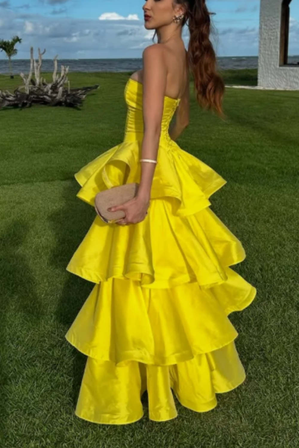 girlhomeshops - Robe de bal longue jaune élégante et simple à superpositions gh5783