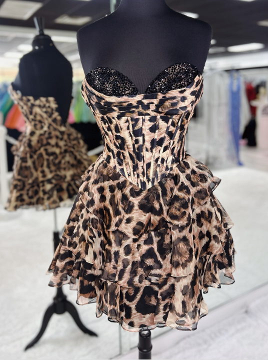girlhomeshops-🐆🖤🤎 Fashion leopard print exquisite beaded sequins short homecoming dresses tight hoco dresses corset dress gh5811