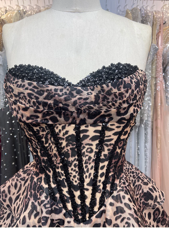girlhomeshops-🐆🖤🤎 Fashionable exquisite beaded leopard print A-line short homecoming dresses tight hoco dresses gh5811