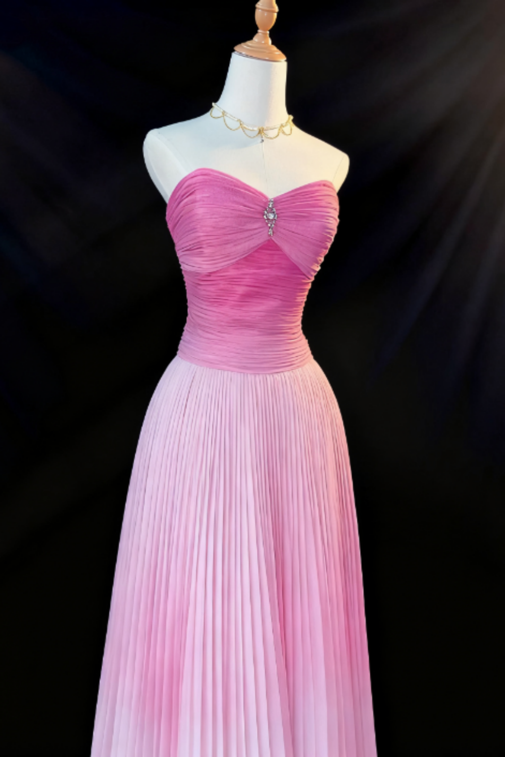 girlhomeshops - Robe bustier rose dégradé à manches longues et sans organza gh5822