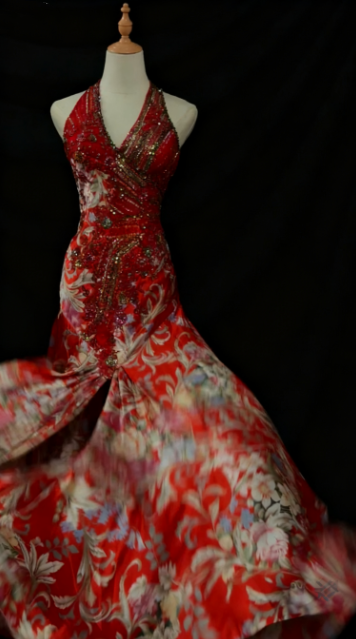 girlhomeshops-Red floral exquisite long trailing prom dress evening dress  gh5824