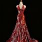 girlhomeshops-Red floral exquisite long trailing prom dress evening dress  gh5824
