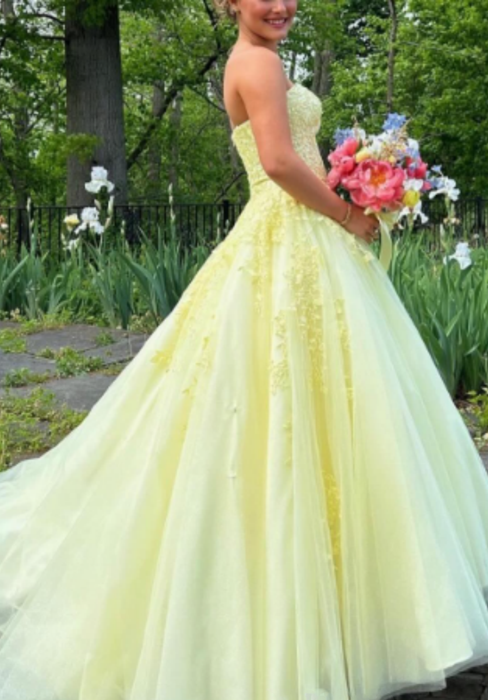Girlhomeshops--💛Gelber Tüll, modisches langes Prinzessinnen-Ballkleid, Partykleid, Ballkleid gh5451