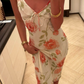 girlhomeshops-Floral Chiffon Ruffled Shoulder Strap Chill Mid-Length Dress gh5864