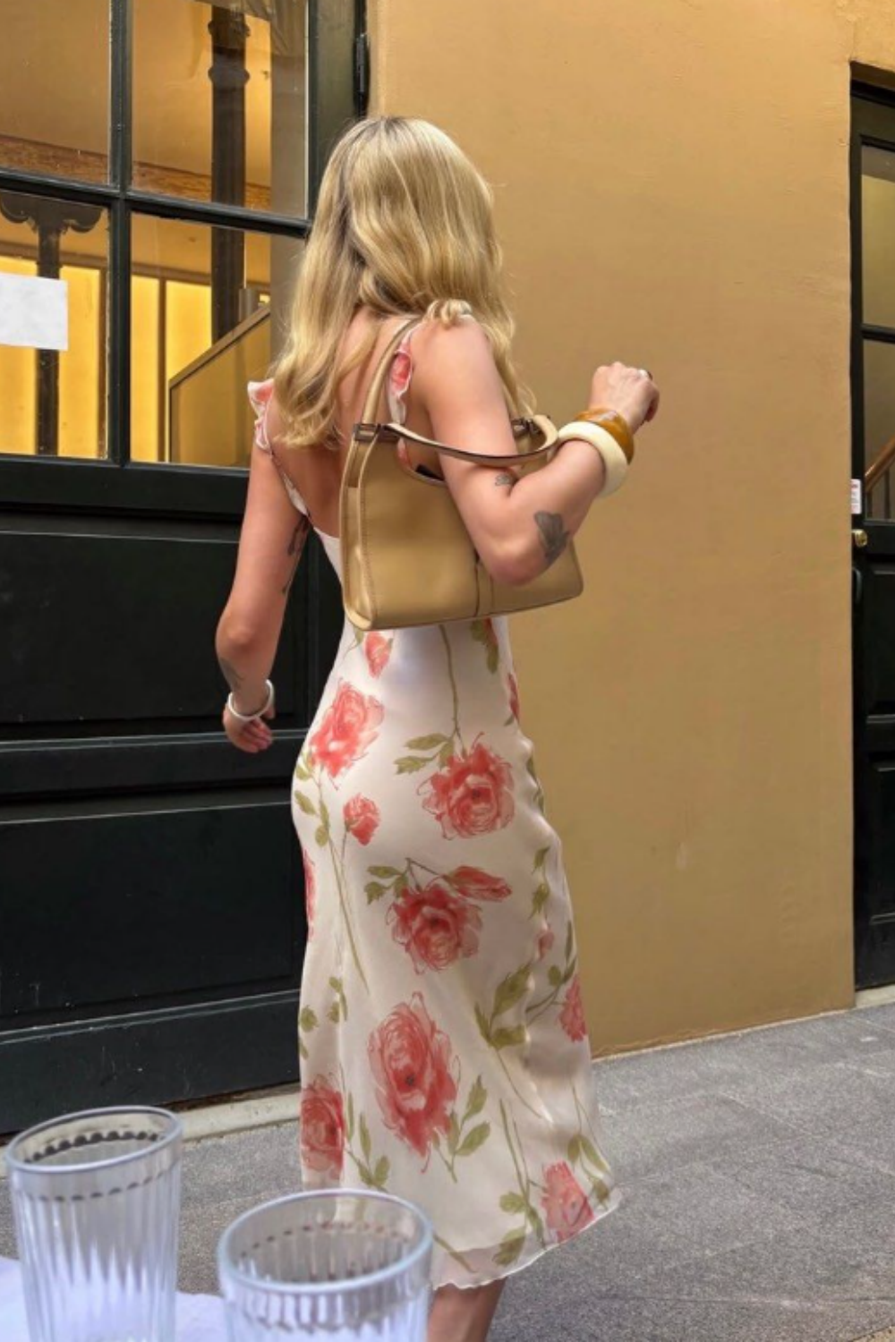 girlhomeshops-Floral Chiffon Ruffled Shoulder Strap Chill Mid-Length Dress gh5864