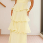 girlhomeshops-- Yellow elegant layered long chiffon prom dress graceful wedding guest party dress gh5567