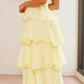 girlhomeshops-- Yellow elegant layered long chiffon prom dress graceful wedding guest party dress gh5567