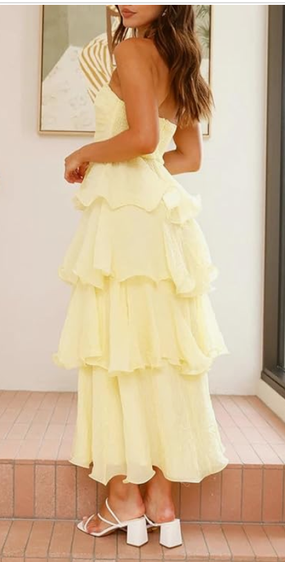 girlhomeshops-- Yellow elegant layered long chiffon prom dress graceful wedding guest party dress gh5567