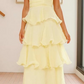 girlhomeshops-- Yellow elegant layered long chiffon prom dress graceful wedding guest party dress gh5567