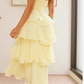 girlhomeshops-- Yellow elegant layered long chiffon prom dress graceful wedding guest party dress gh5567