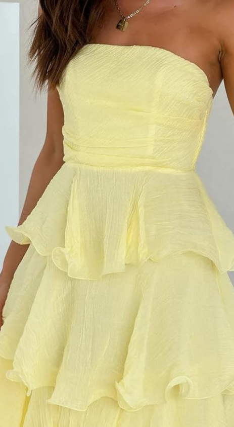 girlhomeshops-- Yellow elegant layered long chiffon prom dress graceful wedding guest party dress gh5567