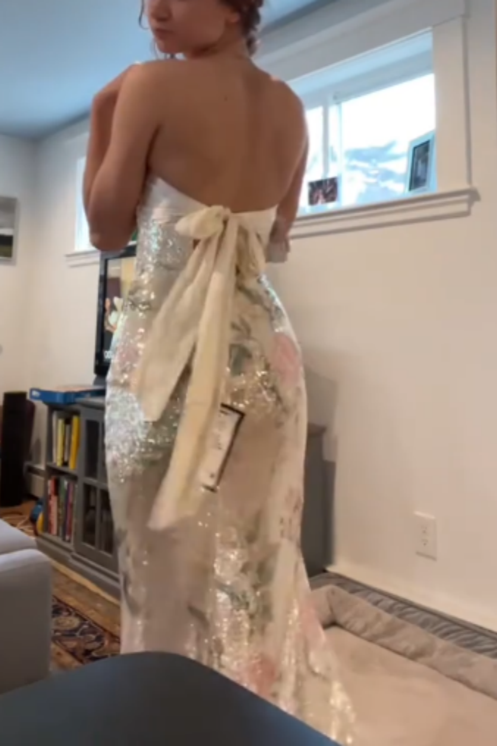 girlhomeshops-Charming Dress With Shiny Floral Slit Tube Top Long Sequins Prom Dress Graduation Dress gh5865