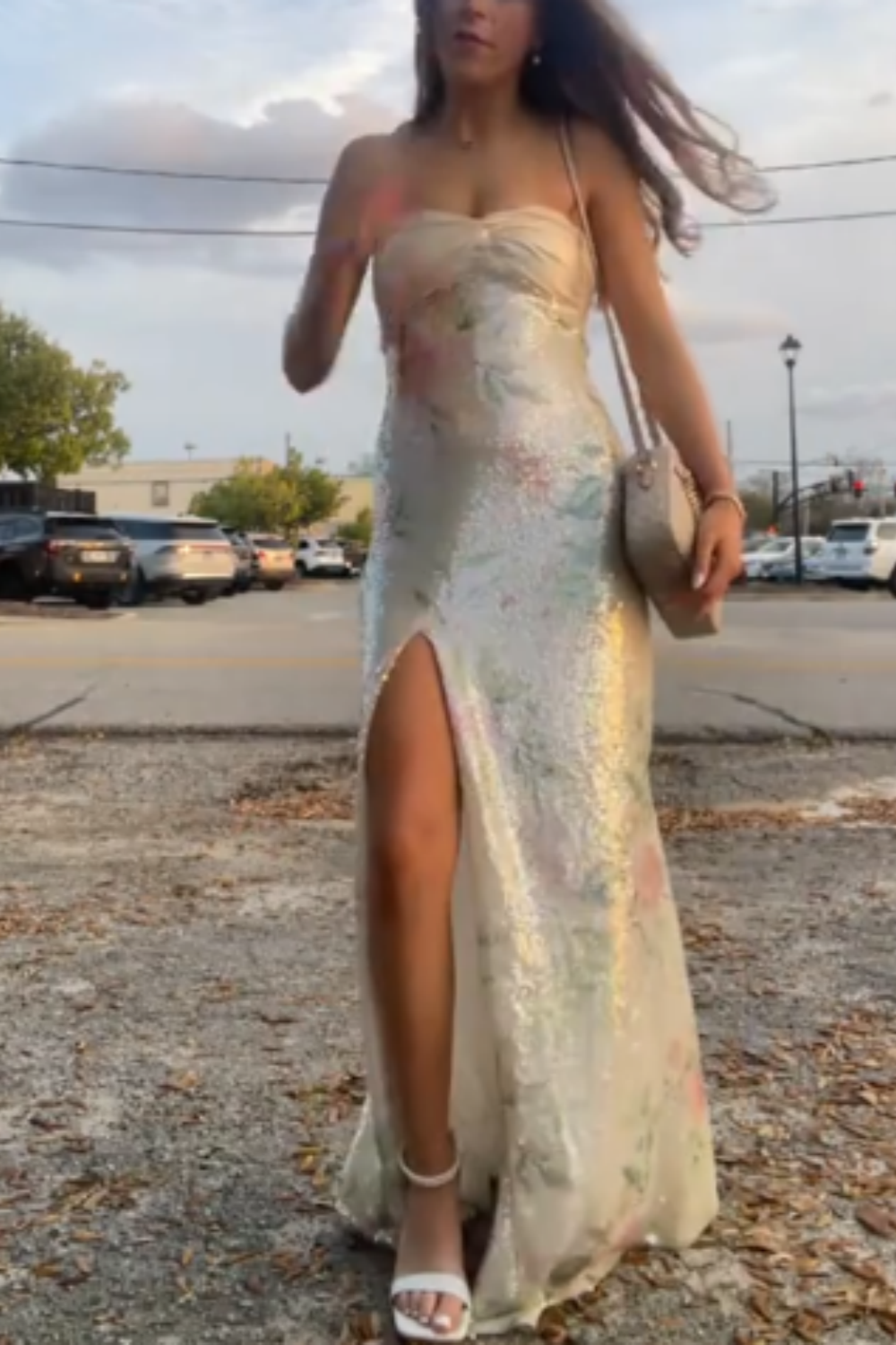 girlhomeshops-Charming Dress With Shiny Floral Slit Tube Top Long Sequins Prom Dress Graduation Dress gh5865