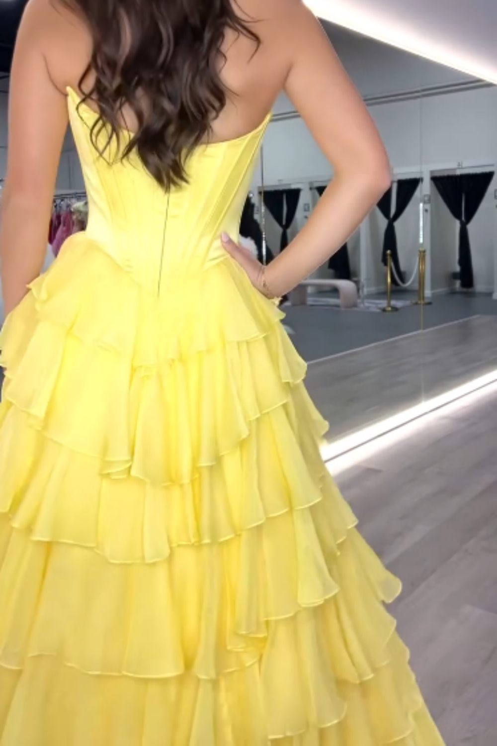 girlhomeshops-Gelbes, elegantes, langes Ballkleid aus Tüll, gh5872