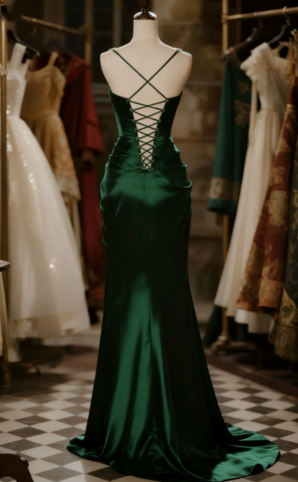 Girlhomeshops - Robe de bal longue en satin vert foncé, sans manches, style bal de promo, gh5873