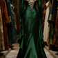 girlhomeshops-Luxury Birthday Style Dark Green Satin Rhinestone - Trimmed Long Sleeve Waist - Cinched Floor - Length Long Birthday Dress gh5874