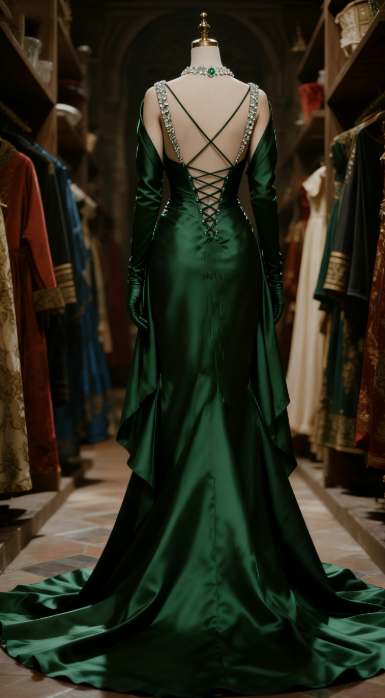 girlhomeshops-Luxury Birthday Style Dark Green Satin Rhinestone - Trimmed Long Sleeve Waist - Cinched Floor - Length Long Birthday Dress gh5874